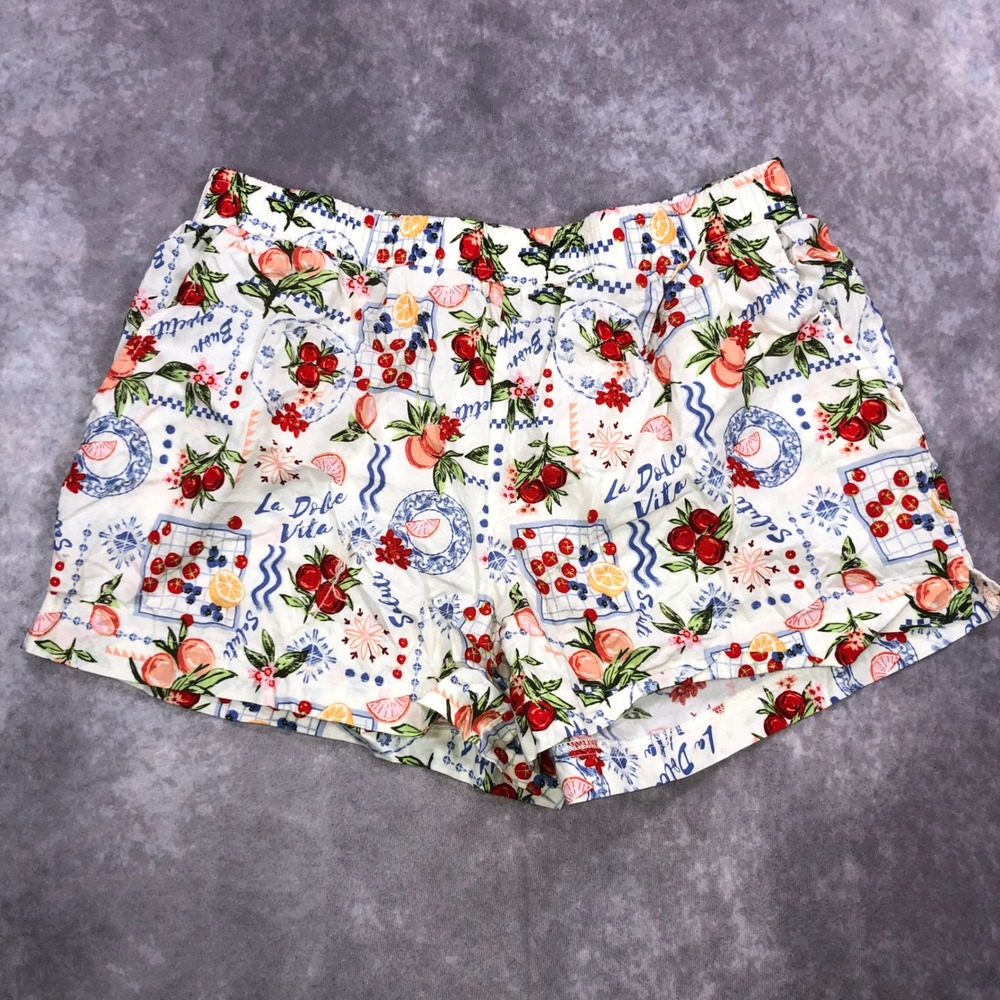 Vinyl Threads La Dolce Vita Fruit Print Elastic Waist Shorts Large Mediterranean